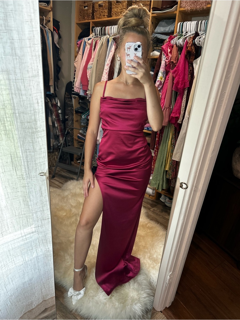 🩵Windsor Burgundy Satin Cowl Neck Maxi Dress